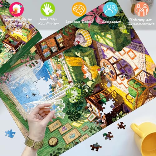 Detalle 2 de HUADADA Puzzle 500 Teile: Grünes Häuschen – mattölbedruckt, augenschonend, ideal für Puzzle-Liebhaber