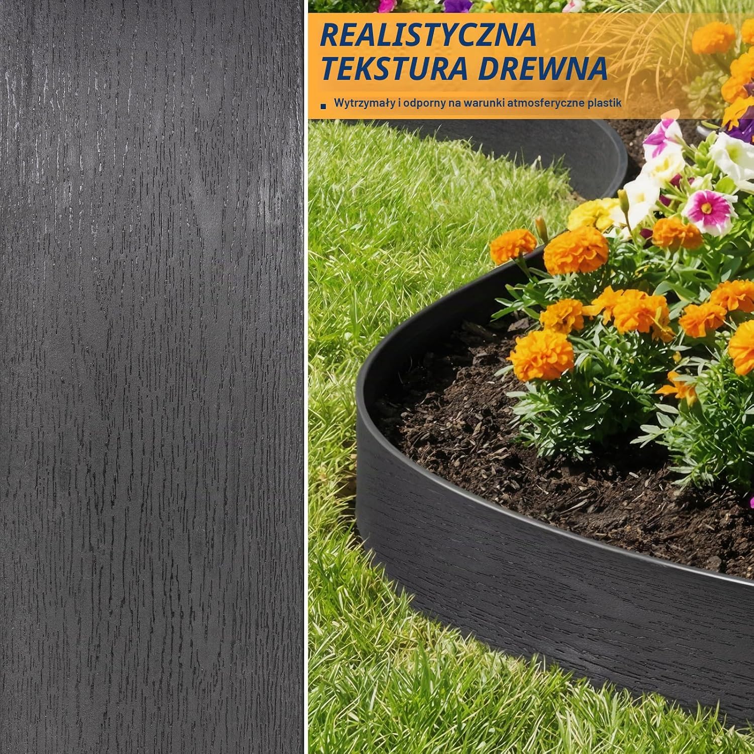 Detalle 1 de Velway elastyczne obrzeże trawnikowe 20 m x 13 cm, 40 kotew, czarne
