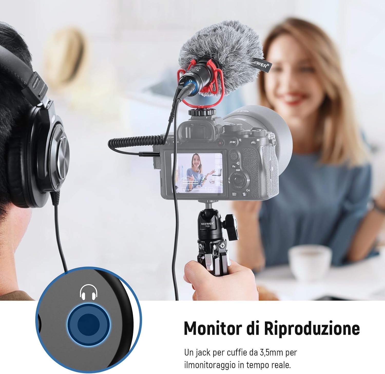 Detalle de NEEWER VM11 microfono vlog plug e play supercardioide per fotocamere, iPhone, Android e PC