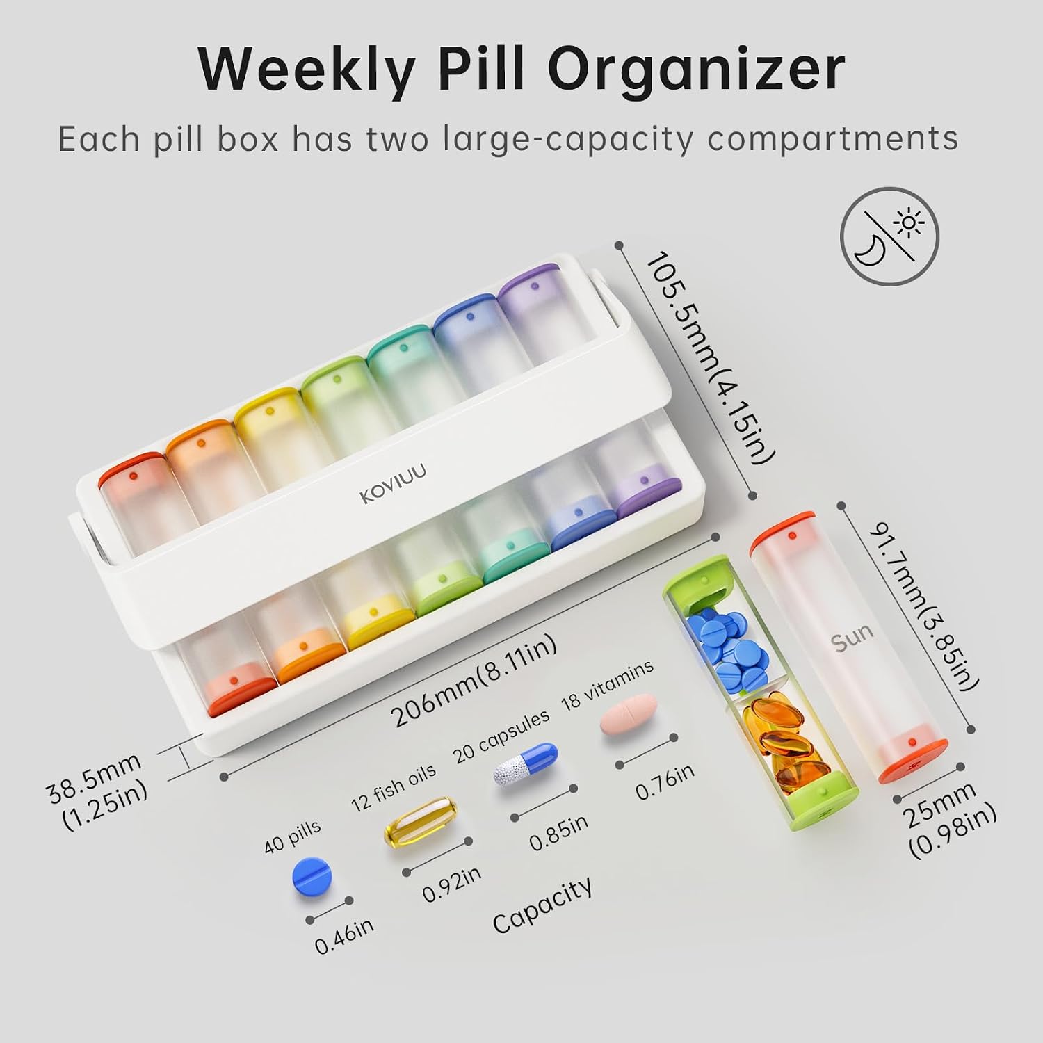 Detalle de KOVIUU Weekly Pill Box 7 Day 2 Times a Day: Portable 14-Compartment Travel Pill Organizer