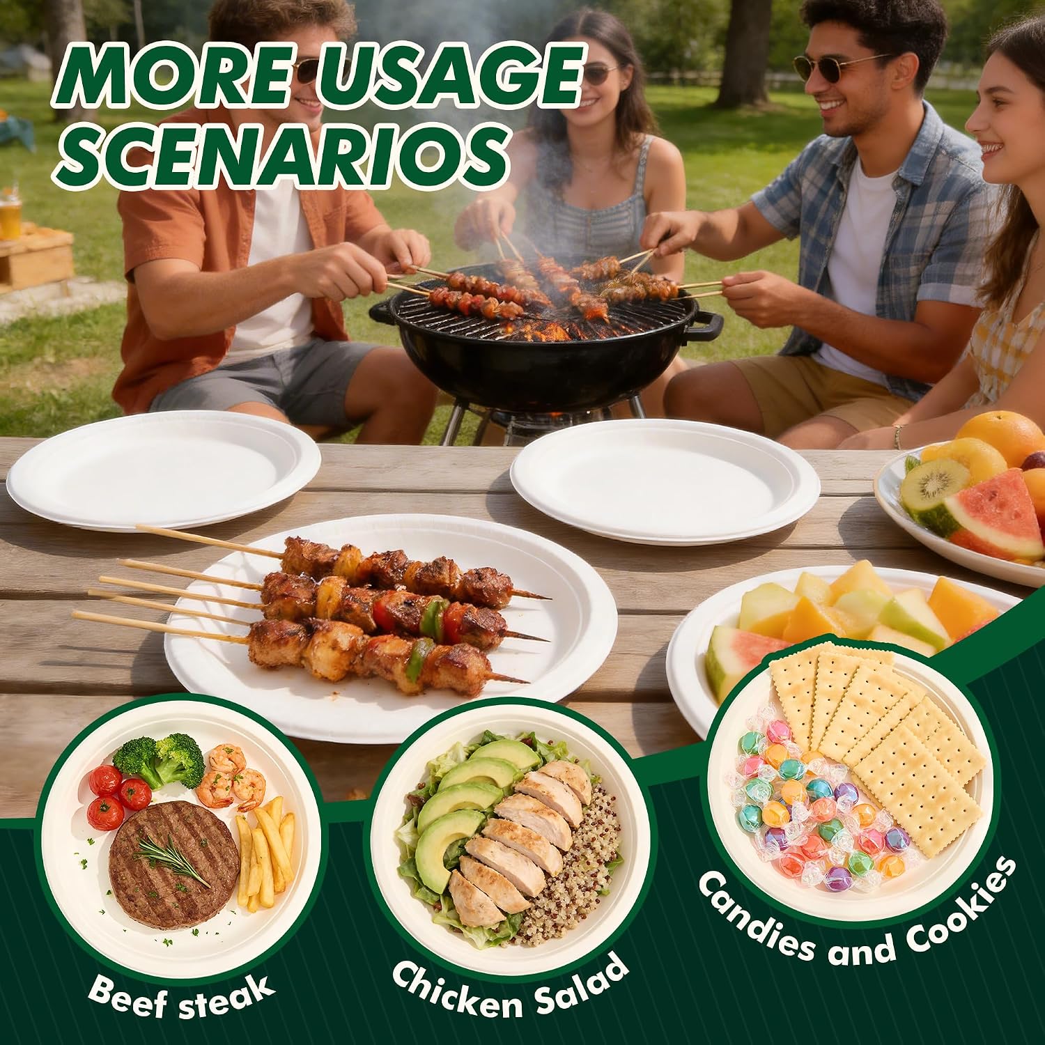 Detalle de CELLURA 10 Inch 150 Pack Compostable Plates: Heavy-Duty, Microwave-Safe Sugarcane Fiber Disposables