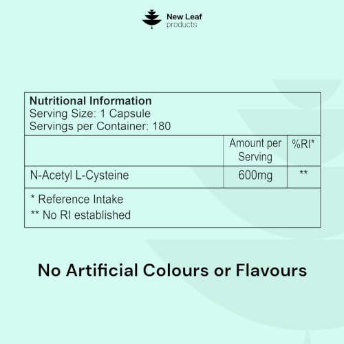 Detalle de NAC N-Acetyl-Cysteine 600mg Capsules by New Leaf Products – 180 capsules