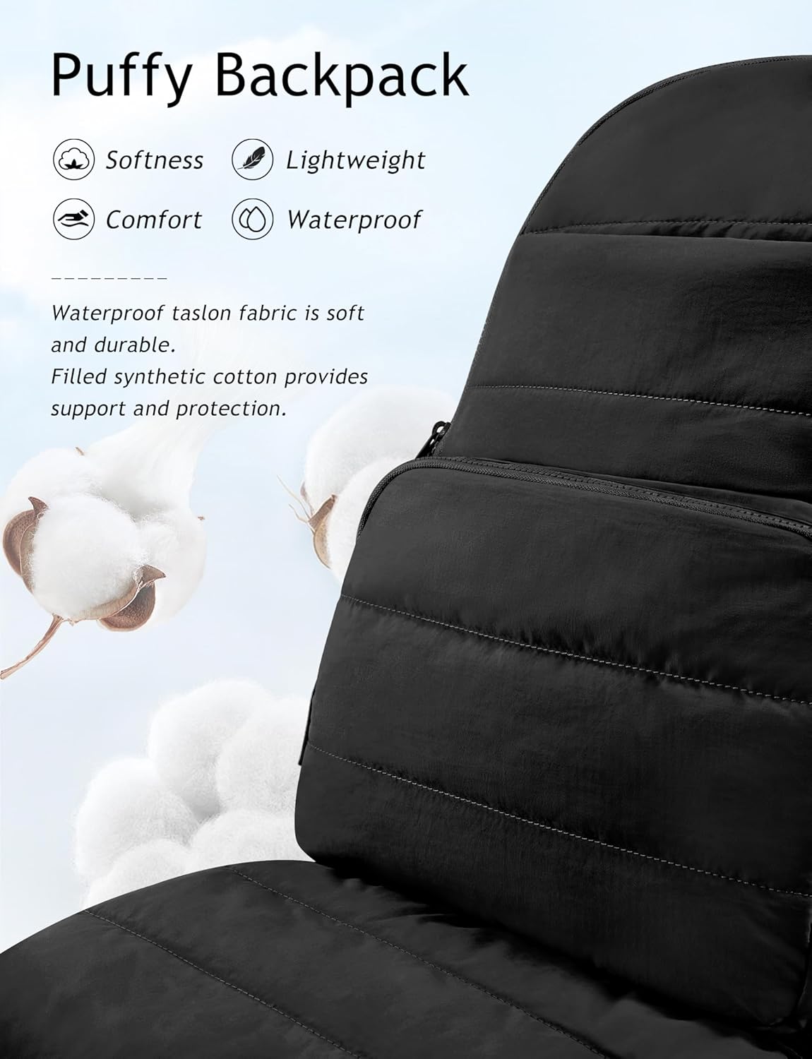 Detalle 2 de Uselike Travel Backpack for Women — 15.6 Inch Laptop, Quilted, Water-Resistant (Black)