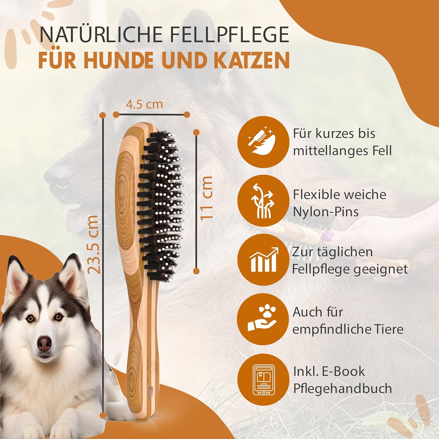 Detalle de Bambus Kombi Hundebürste Glätten mittellang 🐾