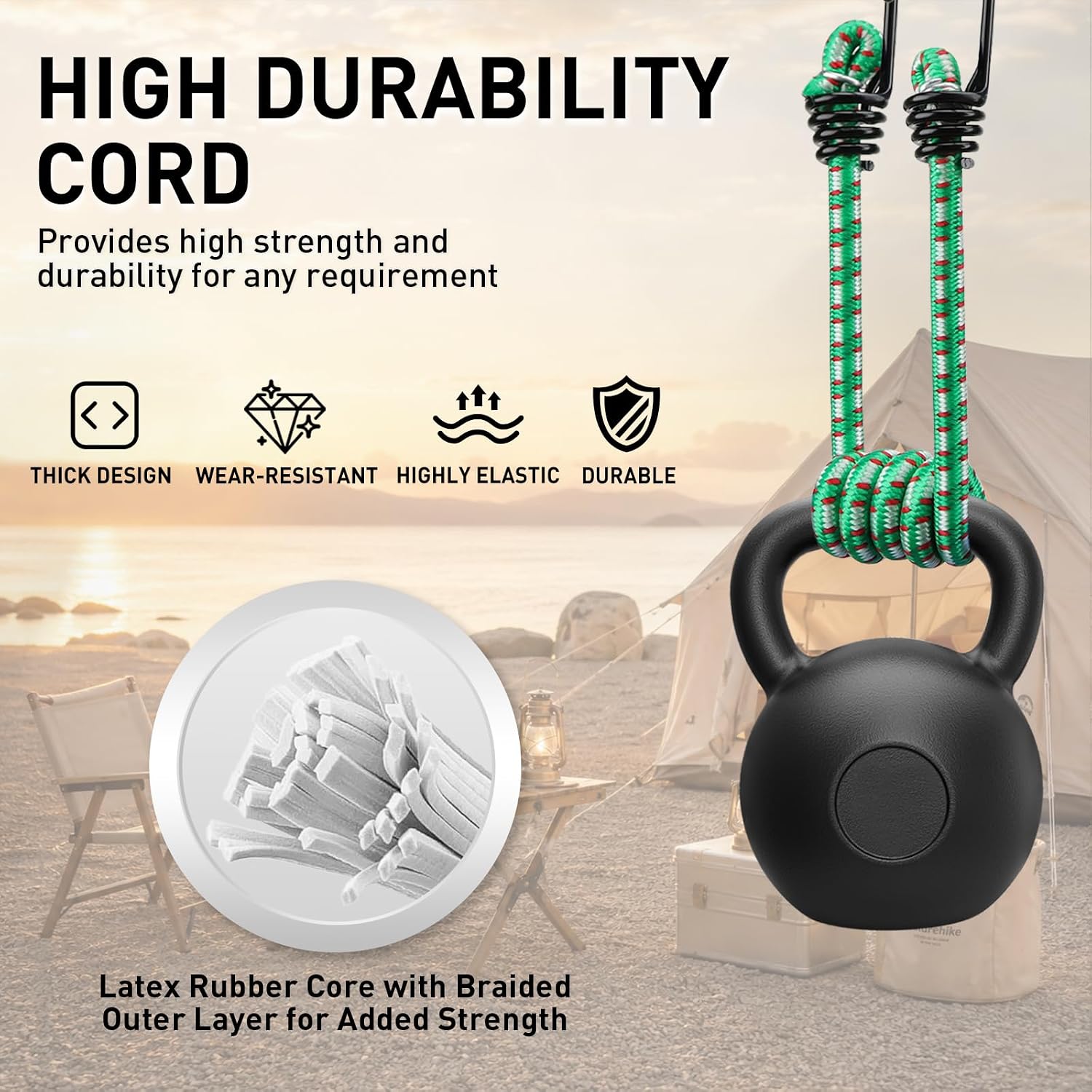 Detalle 2 de ELEAD E70090 Heavy-Duty Bungee Cords, 20-Piece Rubber Set with Hooks