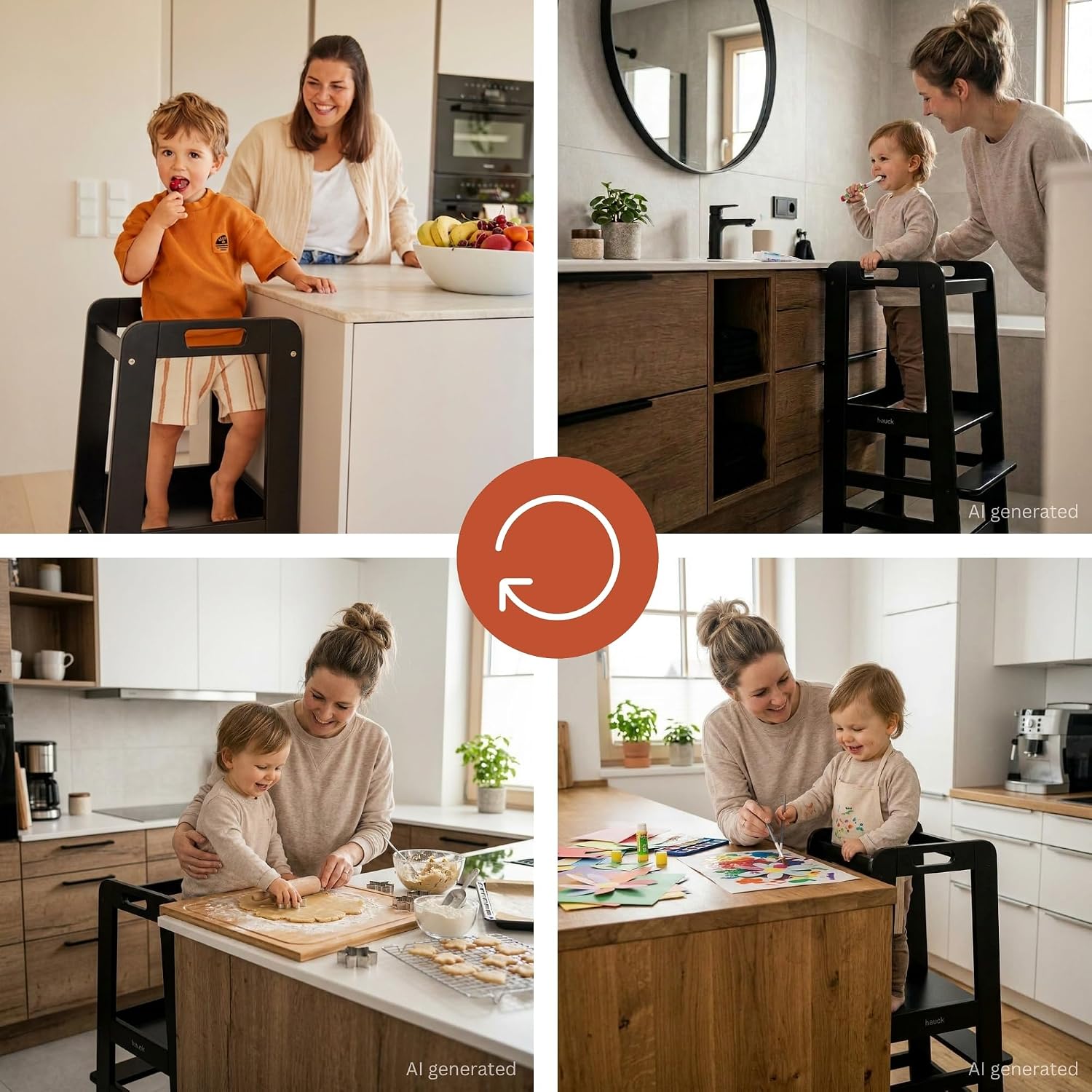 Detalle de hauck Learn N Explore – Mitwachsender Lernturm aus Buchenholz, Schwarz