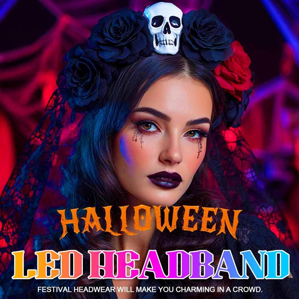 Detalle de Fashband Light Up Halloween Flower Headband LED Black Hair Hoops