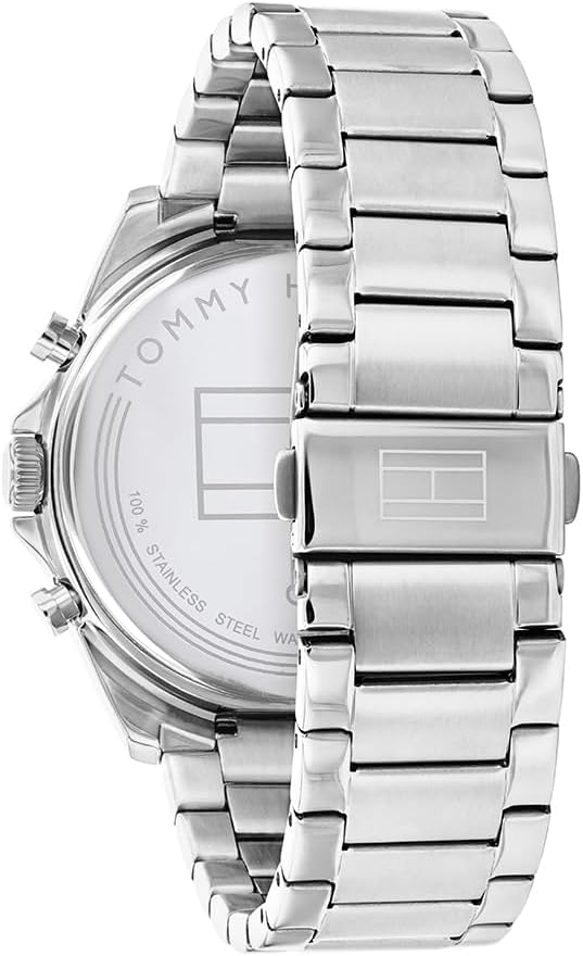 Detalle de Tommy Hilfiger Multi Zifferblatt Quarz Uhr für Herren – Silbernes Edelstahl-Mesh-Armband & Lederarmband