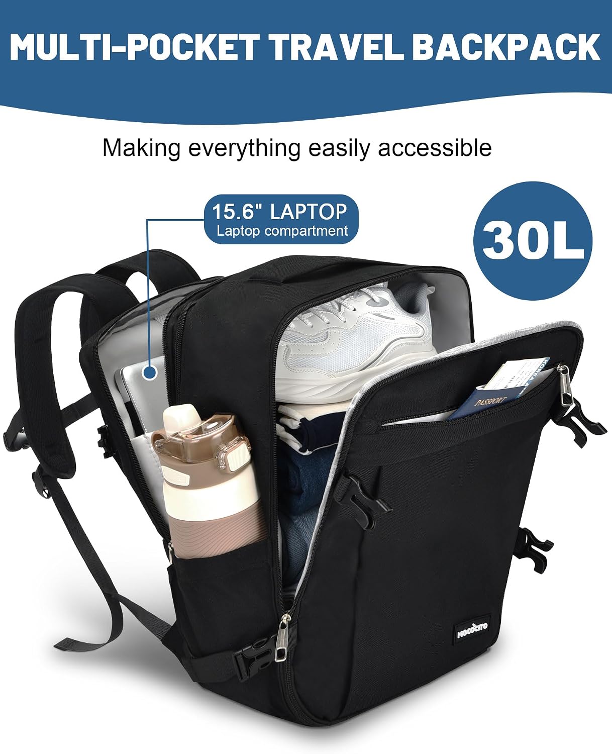 Thumbnail 3 de MOCOCITO Ryanair cabin bag 40x30x20 expandable travel backpack (24L to 30L)