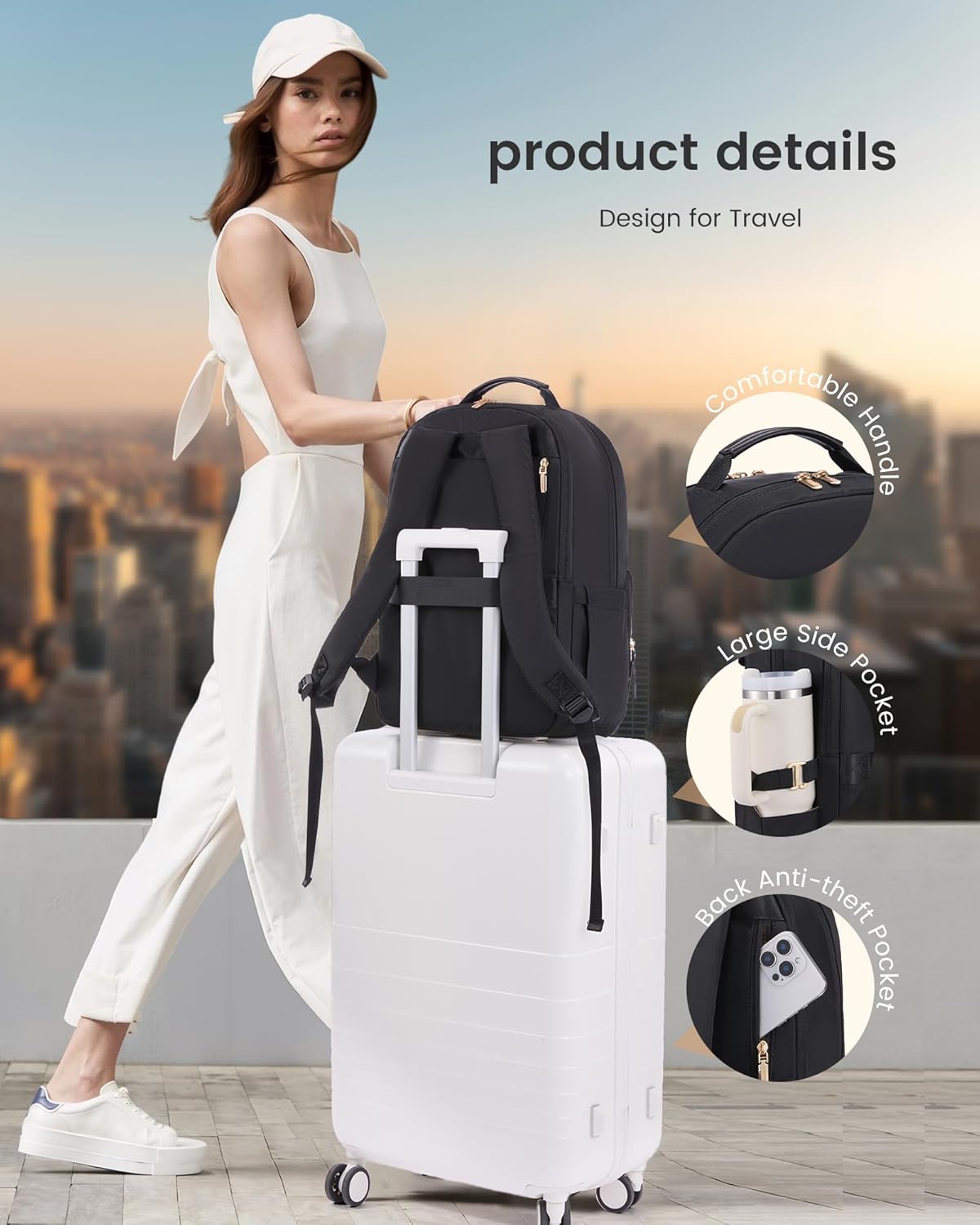 Detalle 2 de LOVEVOOK Backpack Womens: Waterproof 28L Rucksack with 17-inch Laptop Compartment