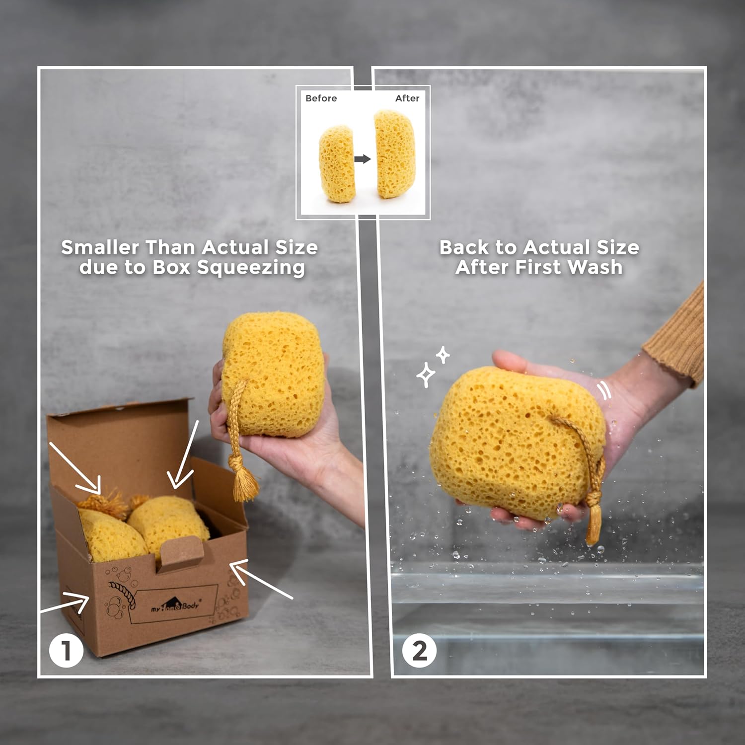 Detalle de myHomeBody Bath Sponge, Foam Loofah – Large, 3 Pack (Curvy) for Rich Lather and Gentle Exfoliation
