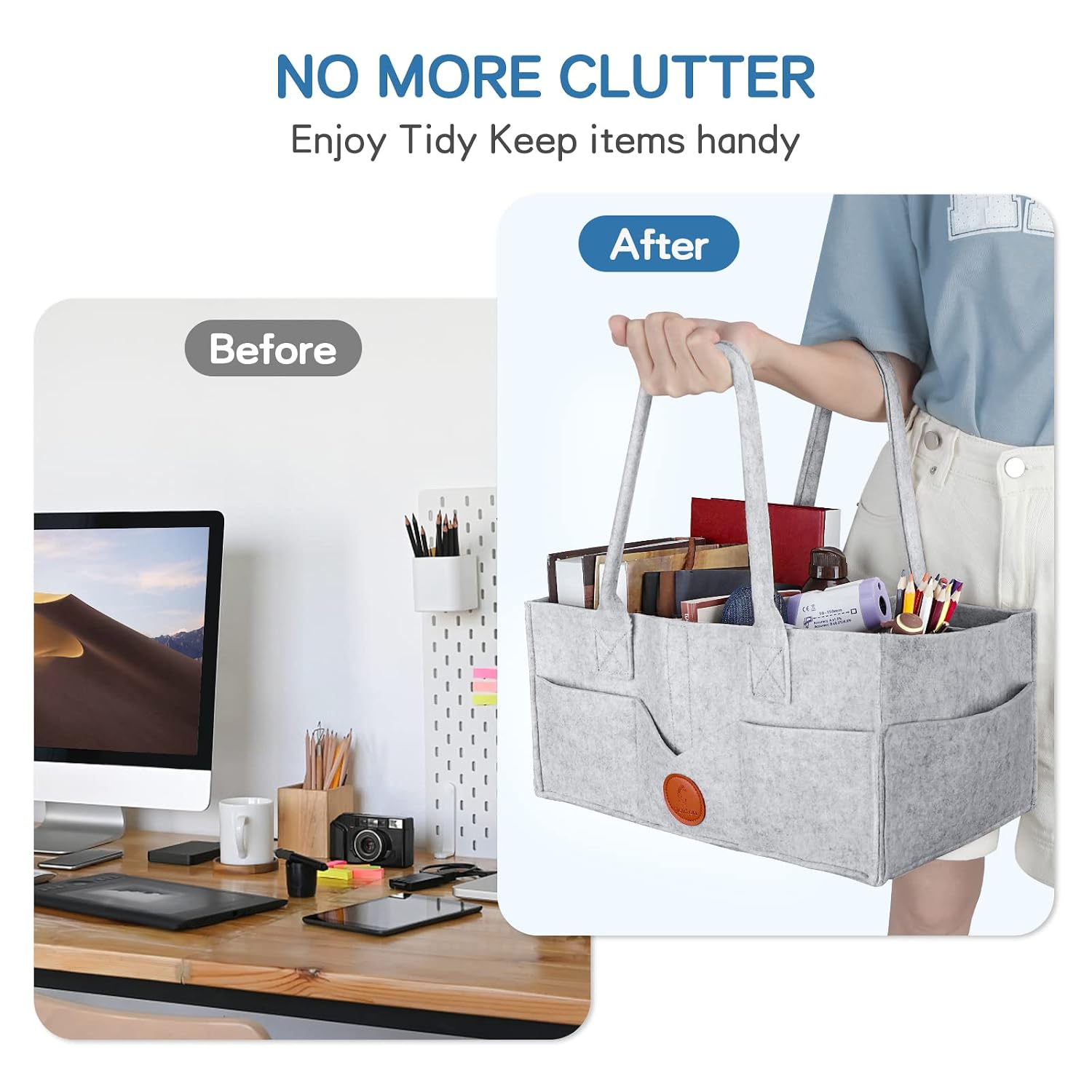 Thumbnail 6 de Maliton Large Felt Diaper Caddy, Gray, with Removable Divider and 8 Pockets