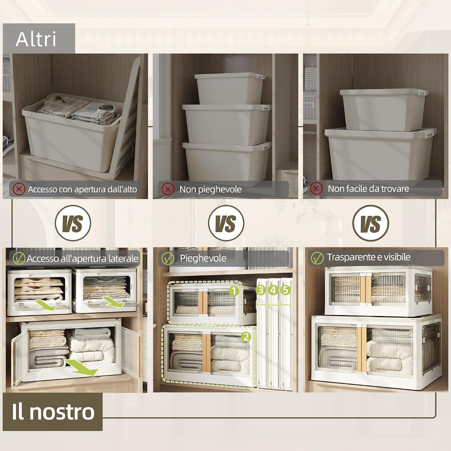 Thumbnail 6 de NETEL Aufbewahrungsbox mit Deckel 83L – 4er-Set, faltbar, stapelbar, transparent, mit Rollen und Türöffnung