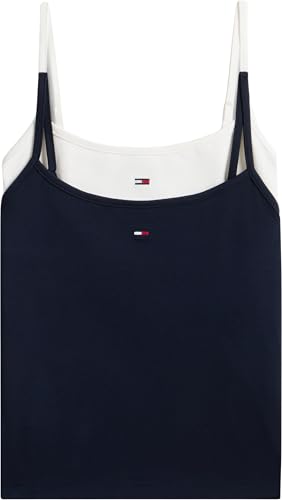 Detalle de Tommy Jeans Essential Strap Top: Pack de 2 camisetas de tirantes para mujer (Ecru/Dark Night Navy), talla L