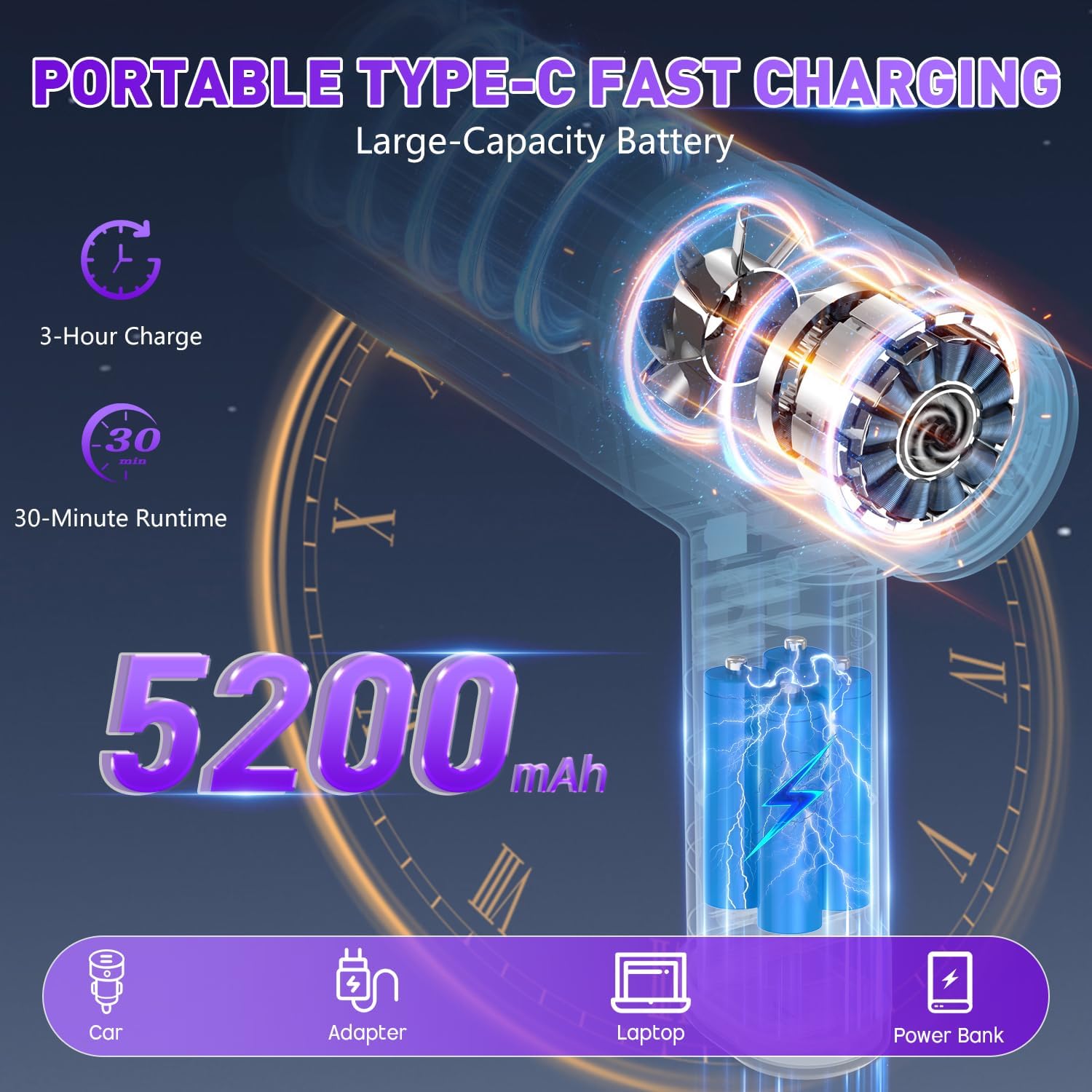 Thumbnail 3 de KMM Handheld Car Vacuum Cleaner: 16,000PA Cyclonic Suction, 5200mAh Cordless & LED Light
