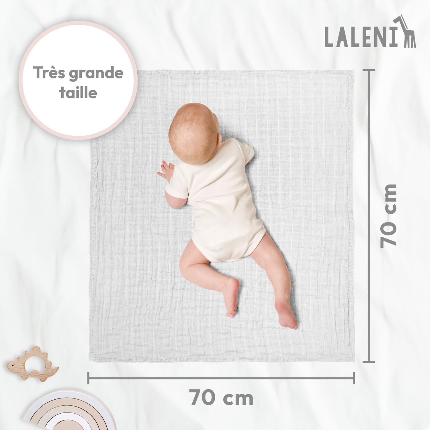 Thumbnail 4 de Laleni lot de 5 bavoirs bébé en pur coton en mousseline 70 x 70 cm – blancs