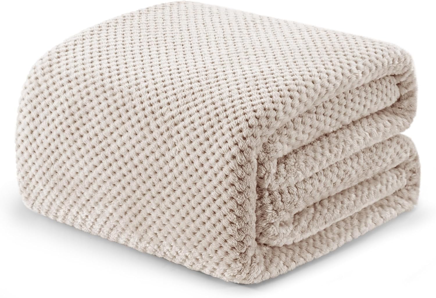 Detalle de Plaid couverture polaire extra large façon gaufrée Camel (220x240 cm) – doux et chaud pour canapé et lit