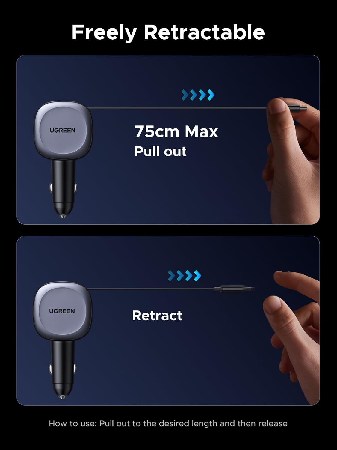 Thumbnail 6 de UGREEN 75W Retractable Car Charger 3‑in‑1