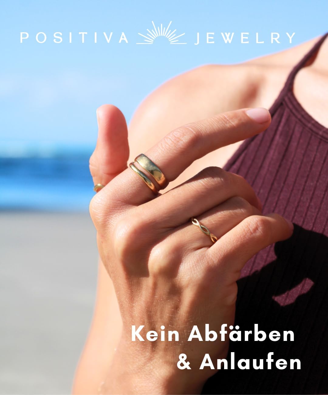 Thumbnail 5 de Infinity Ring Damen – Verstellbarer Edelstahlring in Goldfarben mit Unendlichkeitszeichen