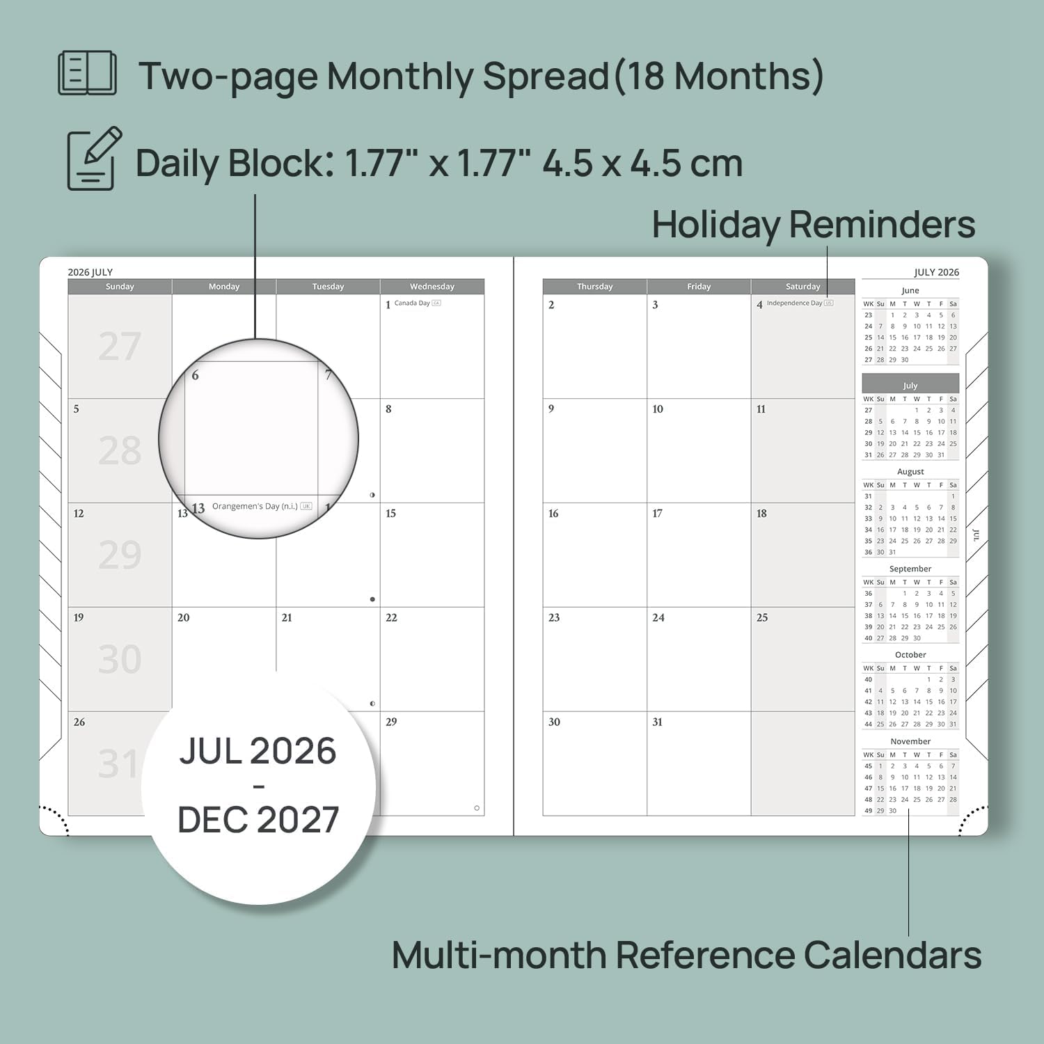 Detalle de PRONOUNCEDly organised: POPRUN Month to View Academic Diary 2026–2027 (Large) in Pink