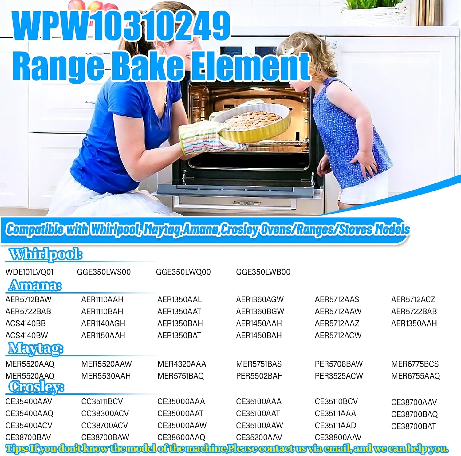 Detalle de WPW10310249 Range Oven Bake Element, 304 Stainless Steel, 3000W