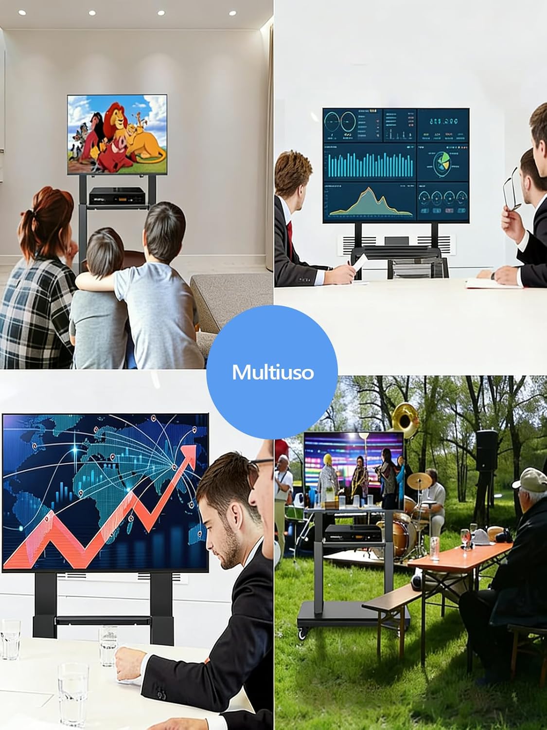 Thumbnail 6 de Hellsehen Supporto TV mobile con ruote: carrello robusto per schermi 32"–75" e lavagne interattive