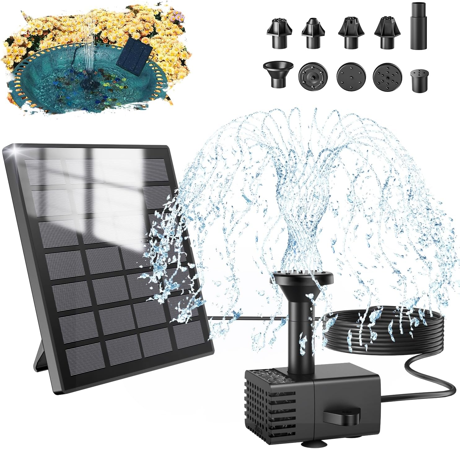 Thumbnail 6 de SZMP 24-Hours Working Pond Fountain Pump with 7 Nozzles and 6 LED Lights (UK plug)