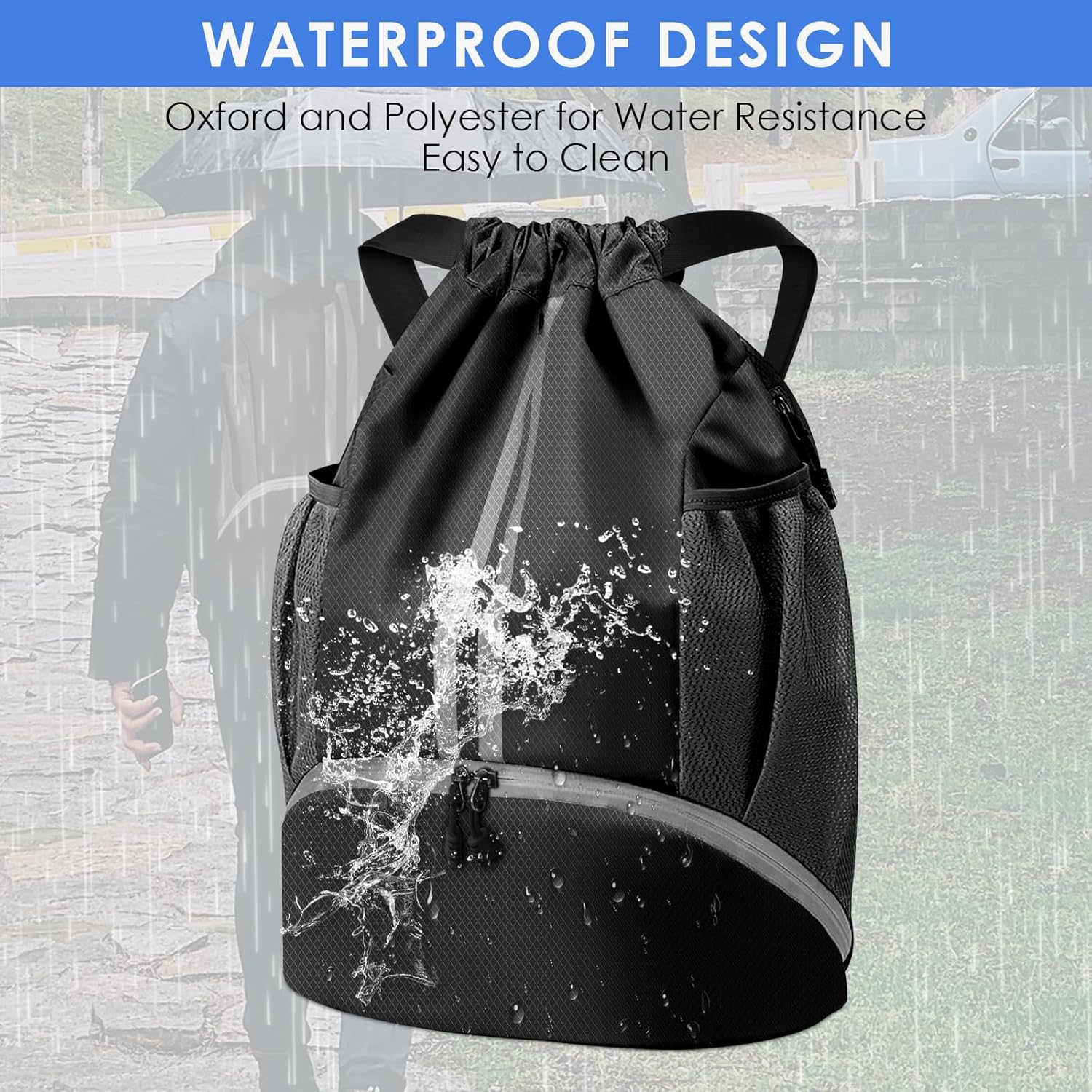 Thumbnail 4 de BROTOU Unisex Waterproof Drawstring Backpack Gym Bag with Shoe Bag (Oxford, Large)