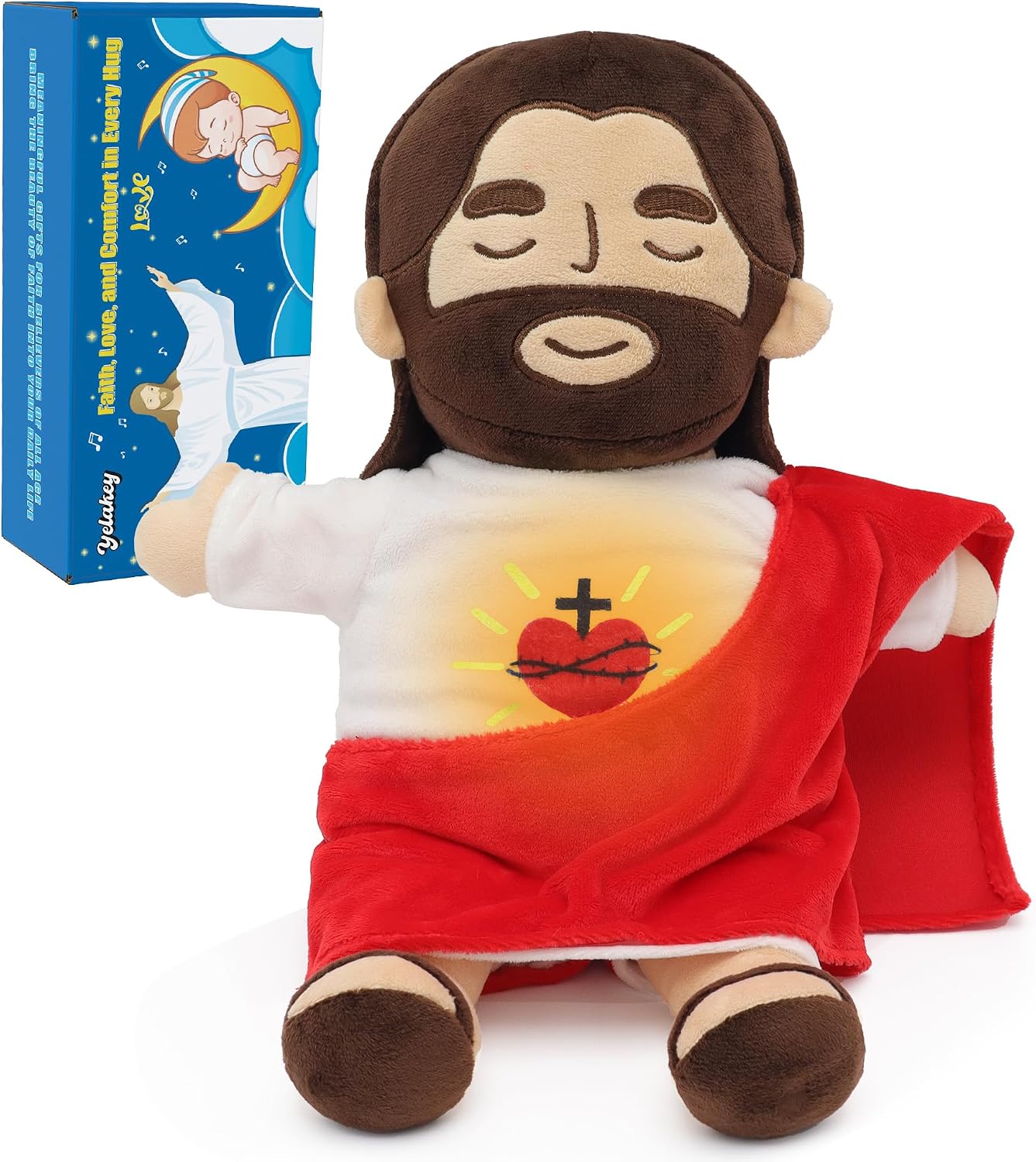 Yelakey Jesus Plush that Breathes — 13.8-Inch Jesus Stuffed Doll with Gentle Breath, Glow & Songs