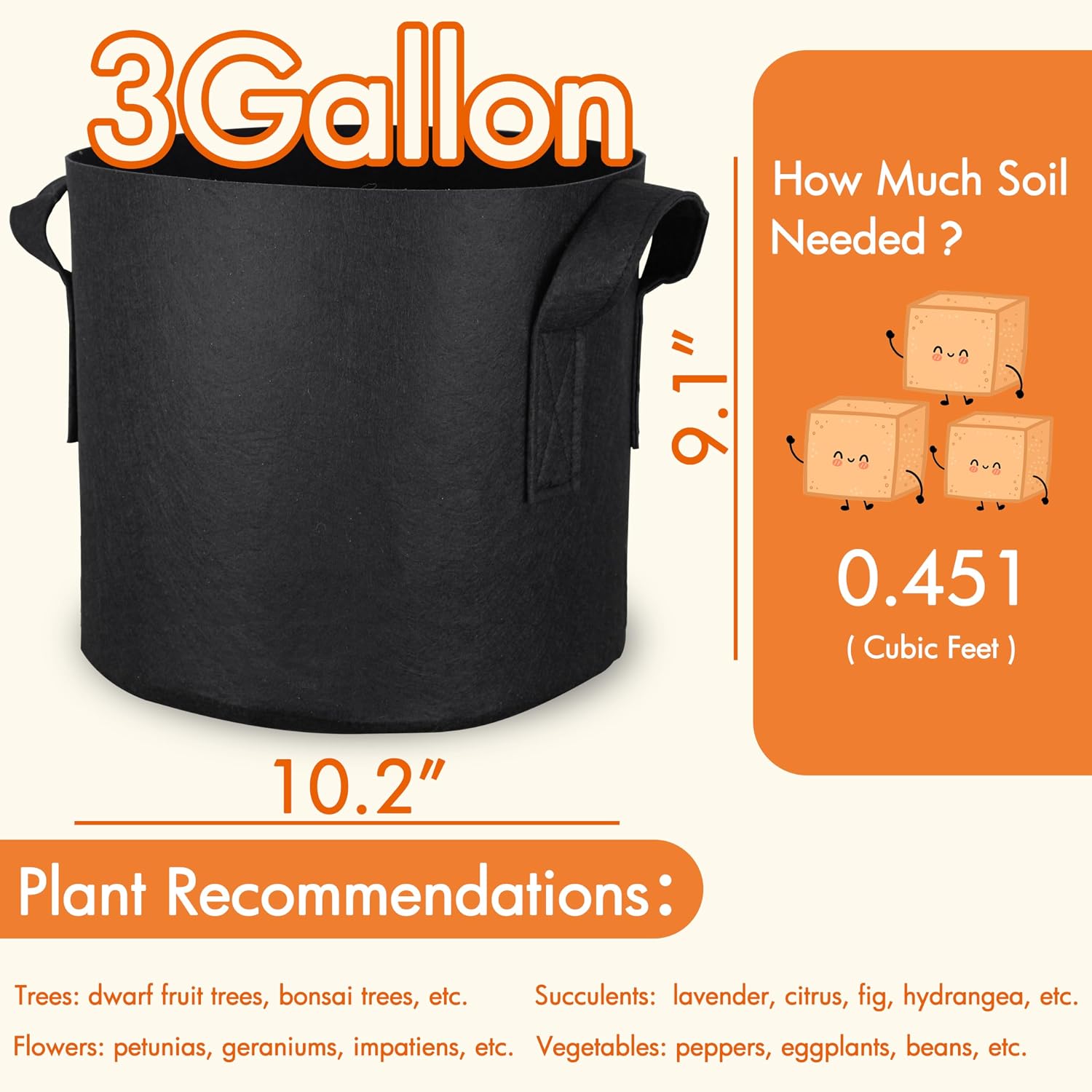 Detalle 2 de Gardzen GGB-3G 3-Gallon Grow Bags, 10-Pack Breathable Fabric Pots