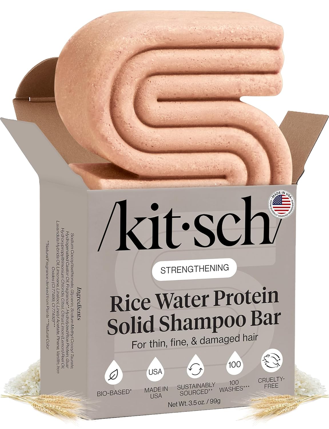 Detalle de Kitsch Rice Water Shampoo Bar (3.5 oz) for Hair Growth—Sulfate-Free, Silicone-Free, Vegan