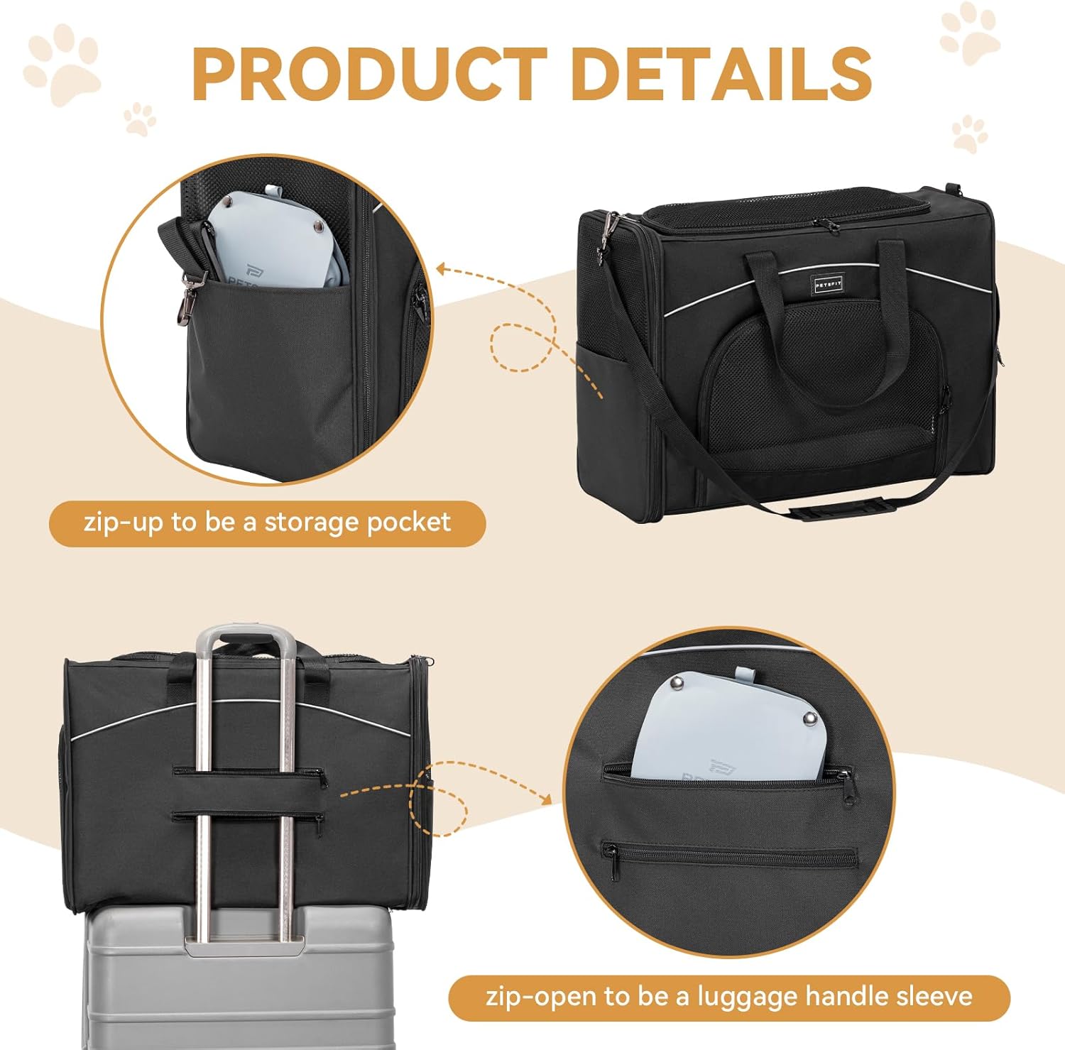 Thumbnail 6 de Petsfit sac de transport pliable pour chat et chien avec 2 coussins (55 x 40 x 23 cm) — bandoulière amovible et lavable