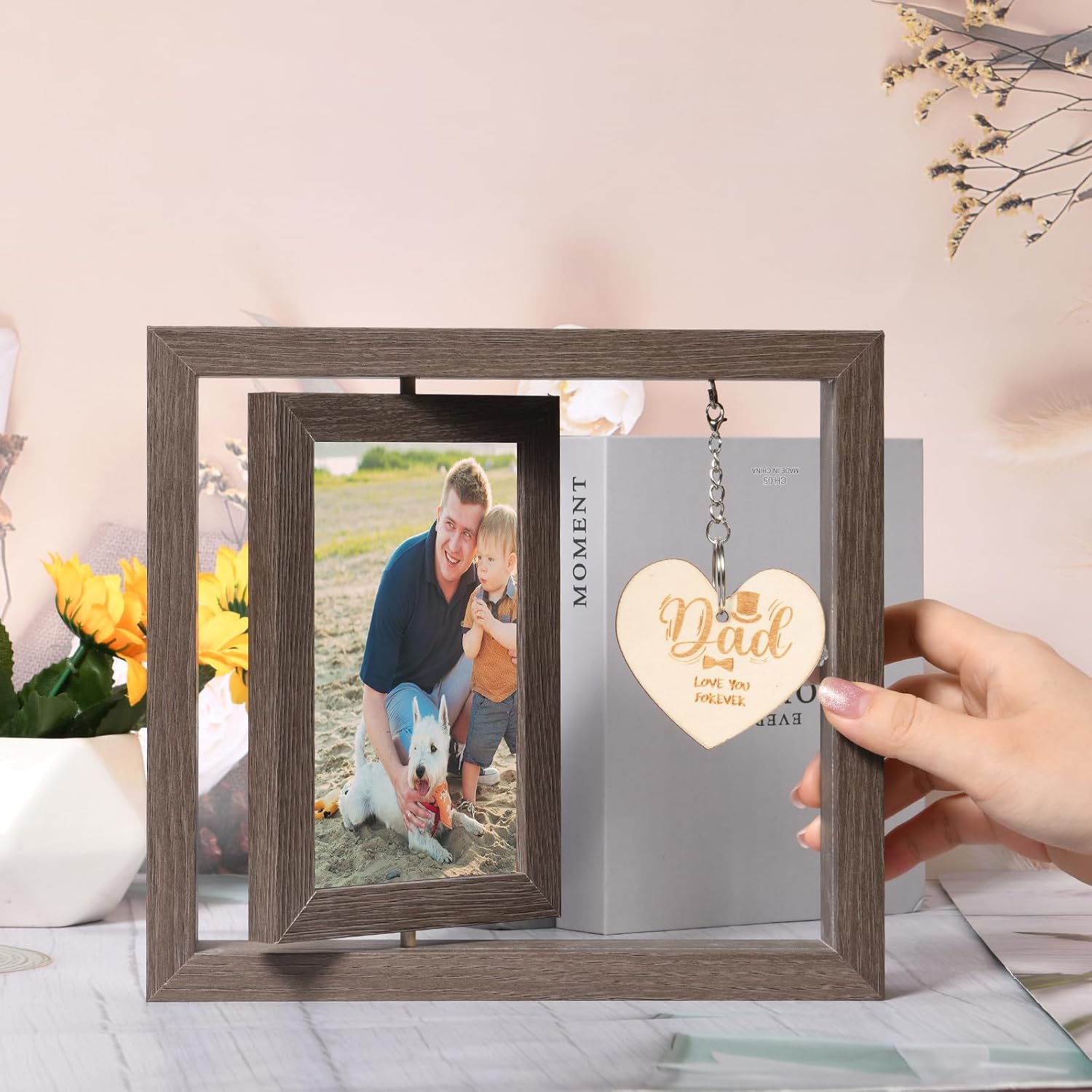 Detalle de Aolso drijvende houten fotolijst voor papa, dubbelzijdig en draaibaar