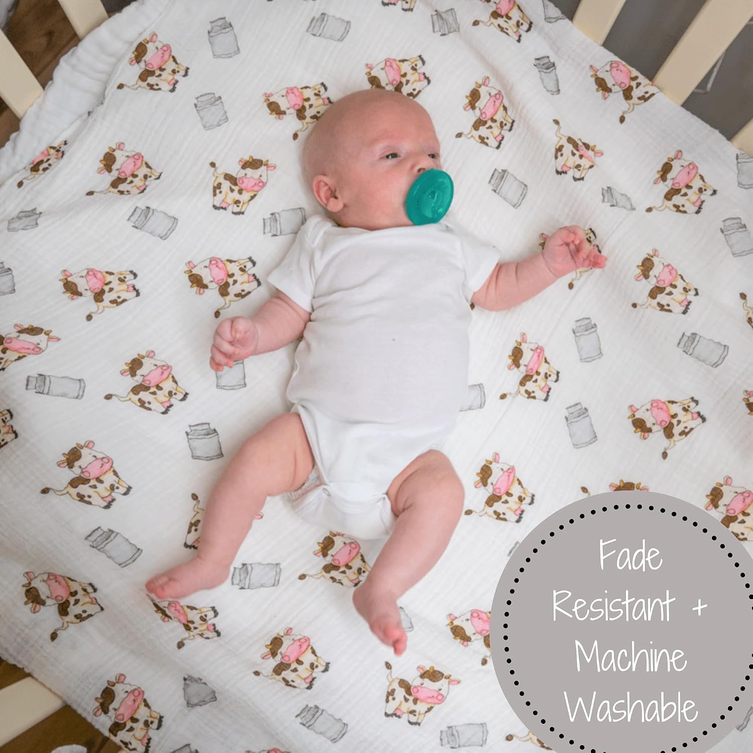 Thumbnail 4 de LollyBanks Muslin Swaddle Blanket, 47 x 47 in Organic Cotton, Cow Design