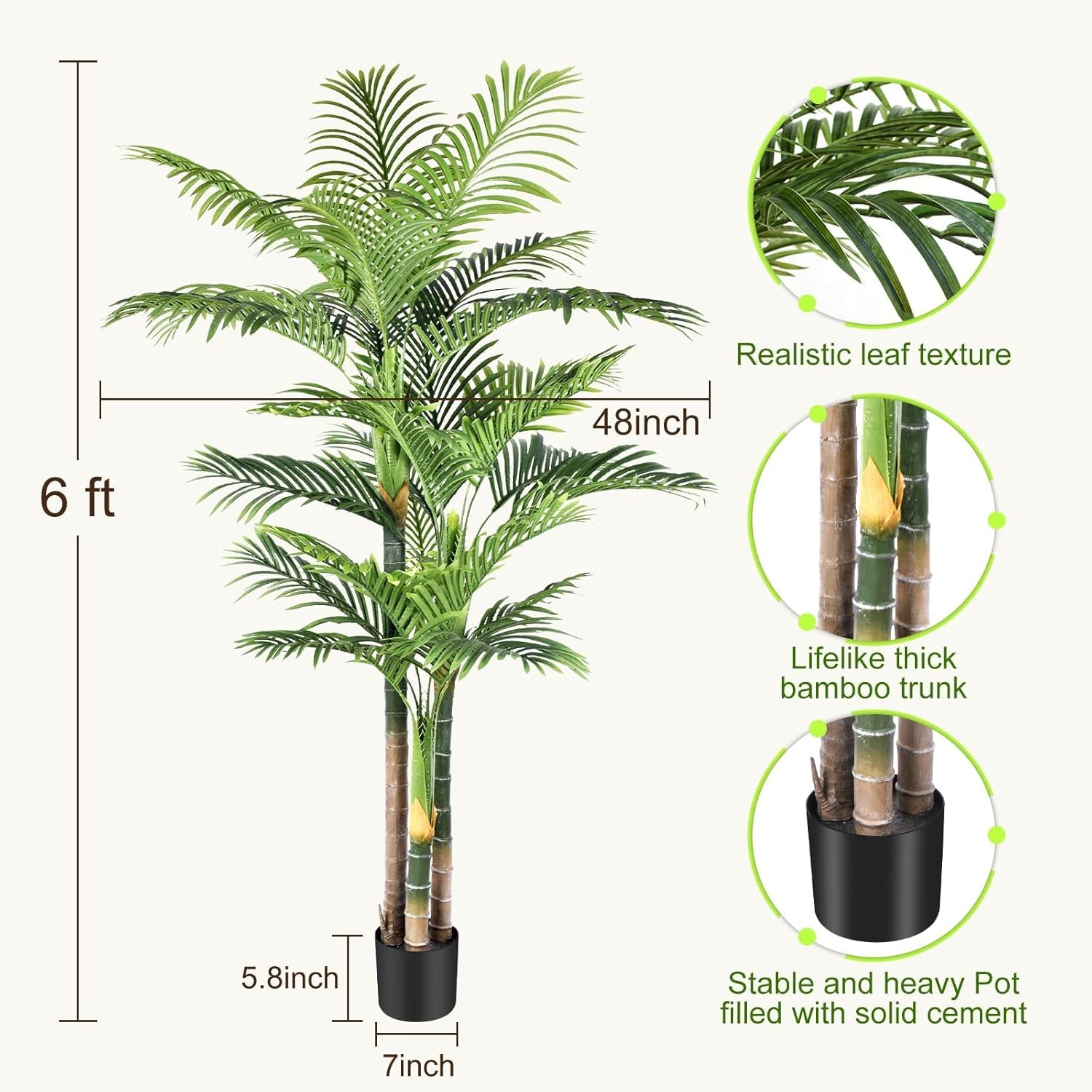 Thumbnail 4 de Keeplush 6ft Triple Golden Cane Artificial Palm Tree (Outdoor & Indoor Decor)