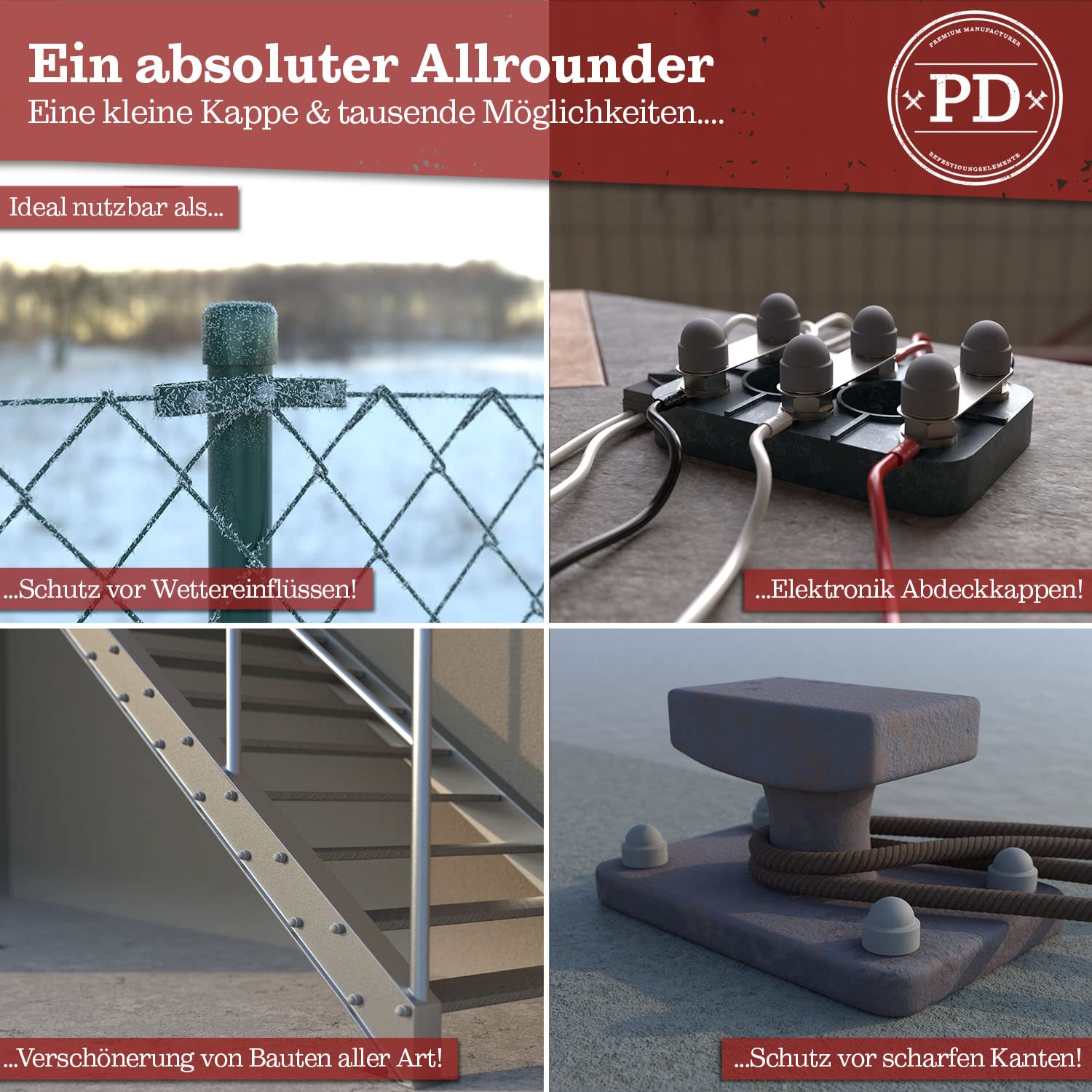 Thumbnail 4 de PD® Sechskant Schutzkappen M5 (Schlüsselweite 8) – Abdeckkappen aus Kunststoff, Grau, 10 Stück