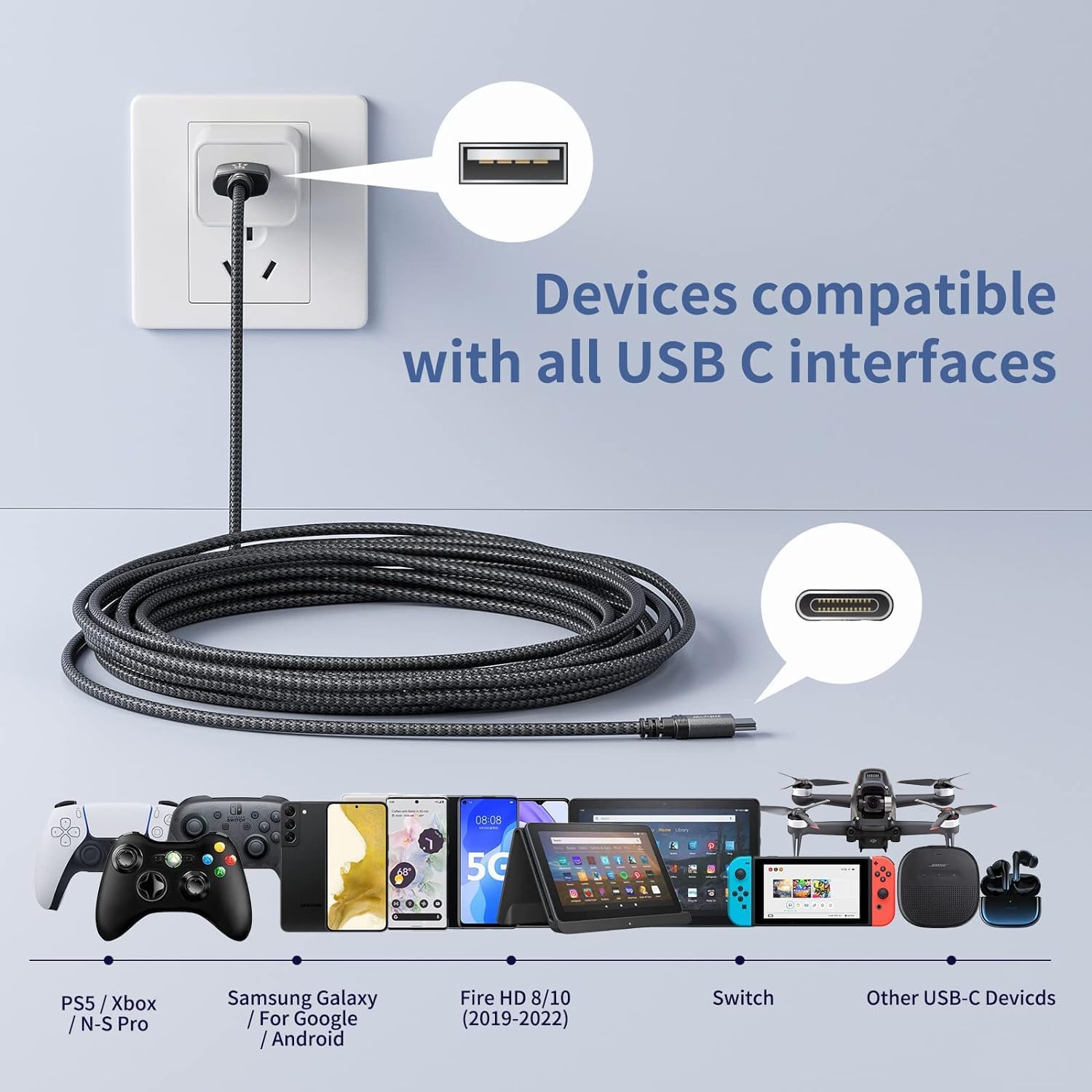 Detalle 2 de Extra Langes USB-C Ladekabel 3+3 m