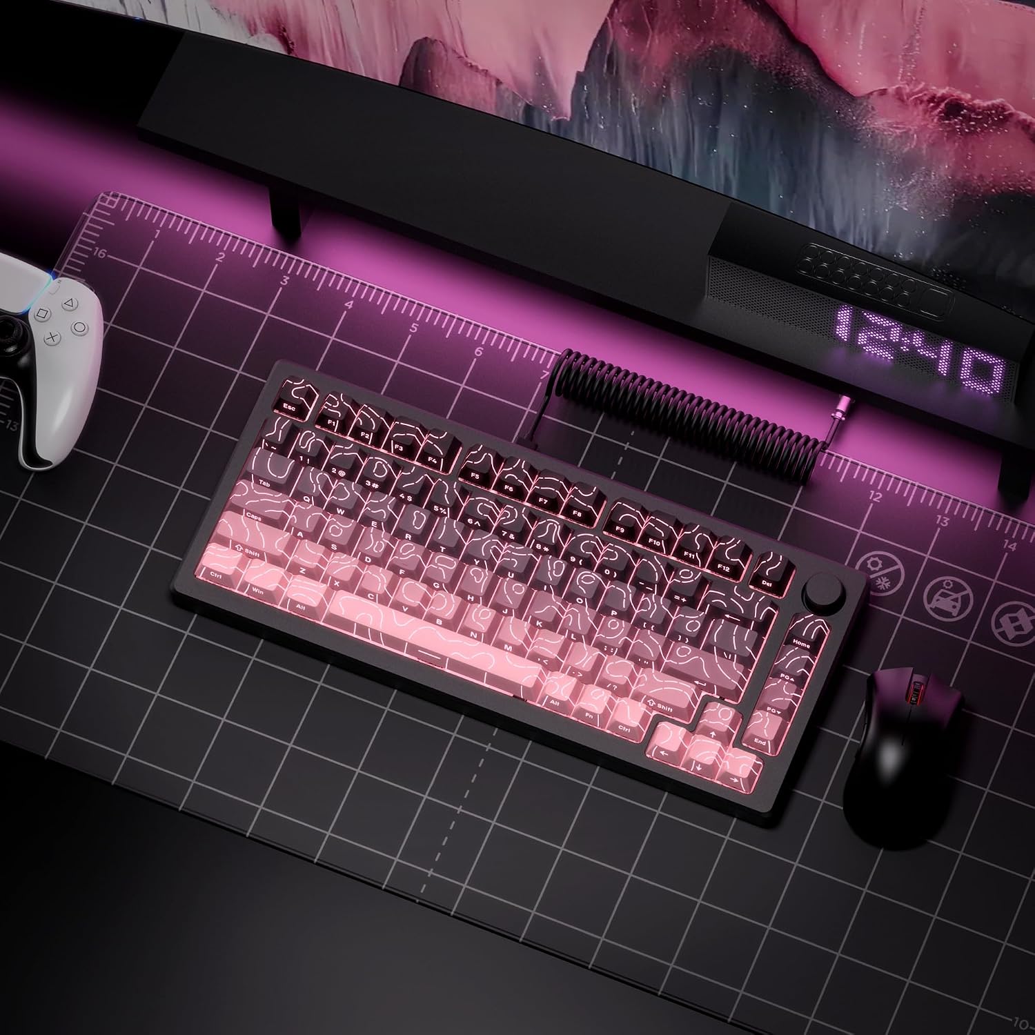 Detalle de dagaladoo Pink 134-Key PBT Keycaps, Topographic Side Print, Cherry Profile