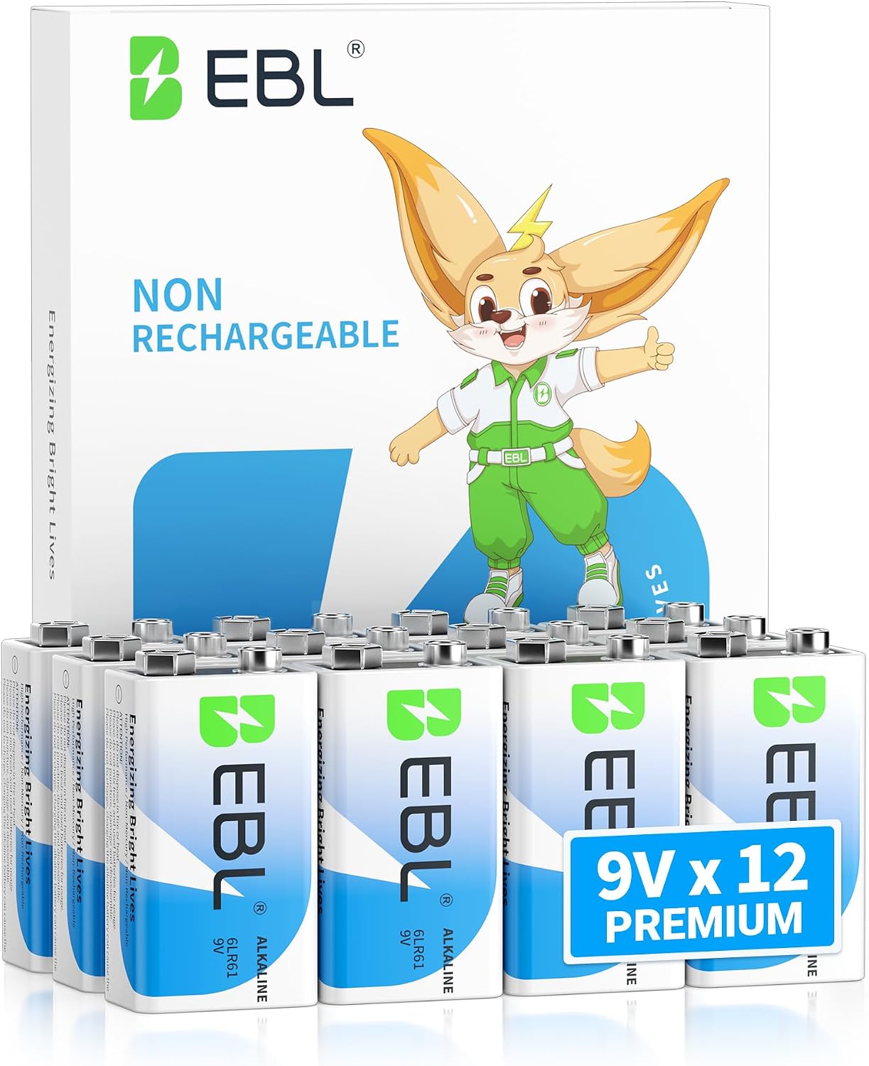 Detalle de EBL 9V Alkaline Batteries, 12-Pack