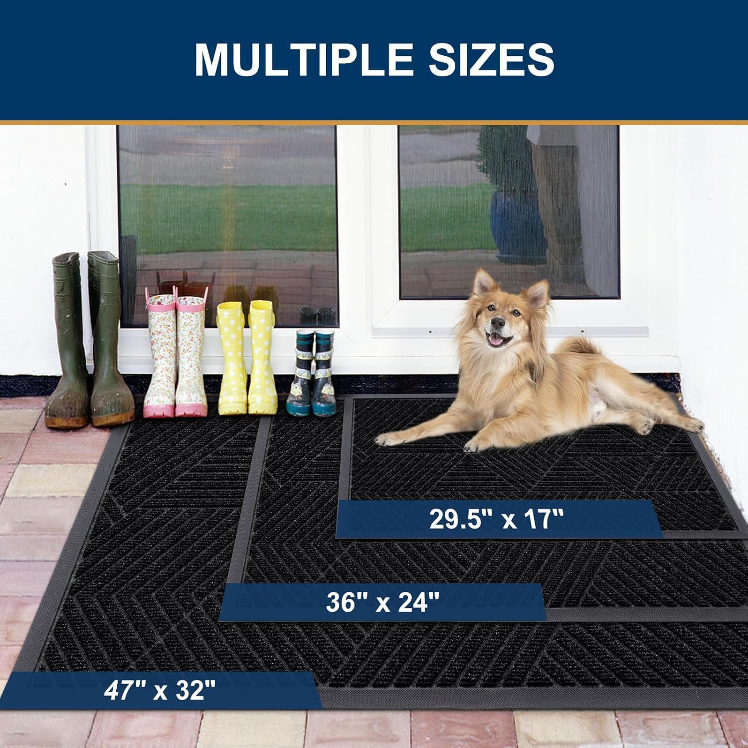Thumbnail 1 de smiry Smiry Front Door Mat Outside Entrance (47x32) Natural Rubber Doormat for Indoor/Outdoor Entry, Irregular Triangle, Black