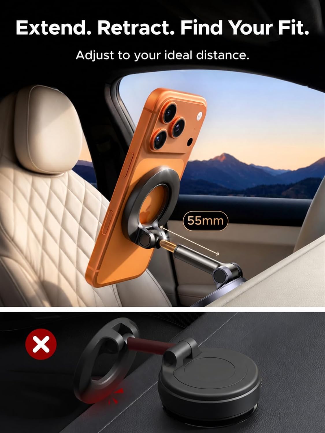 Detalle 2 de UGREEN Upgraded MagSafe Car Phone Mount with 30 N52 Magnets and Telescopic Arm
