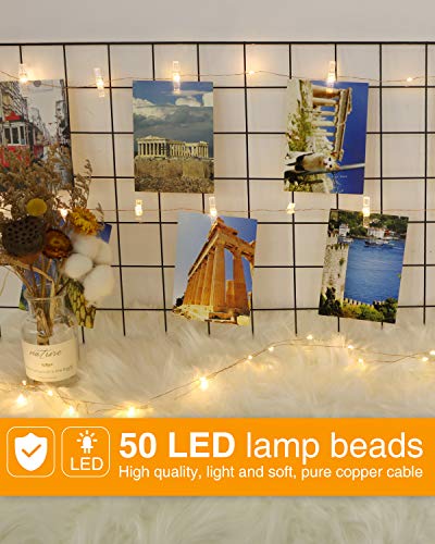 Detalle de Kolpop 50LED Photo Clip String Lights, 5M – Battery-Powered Copper Wire Fairy Lights with 30 Clips for Indoor Decor