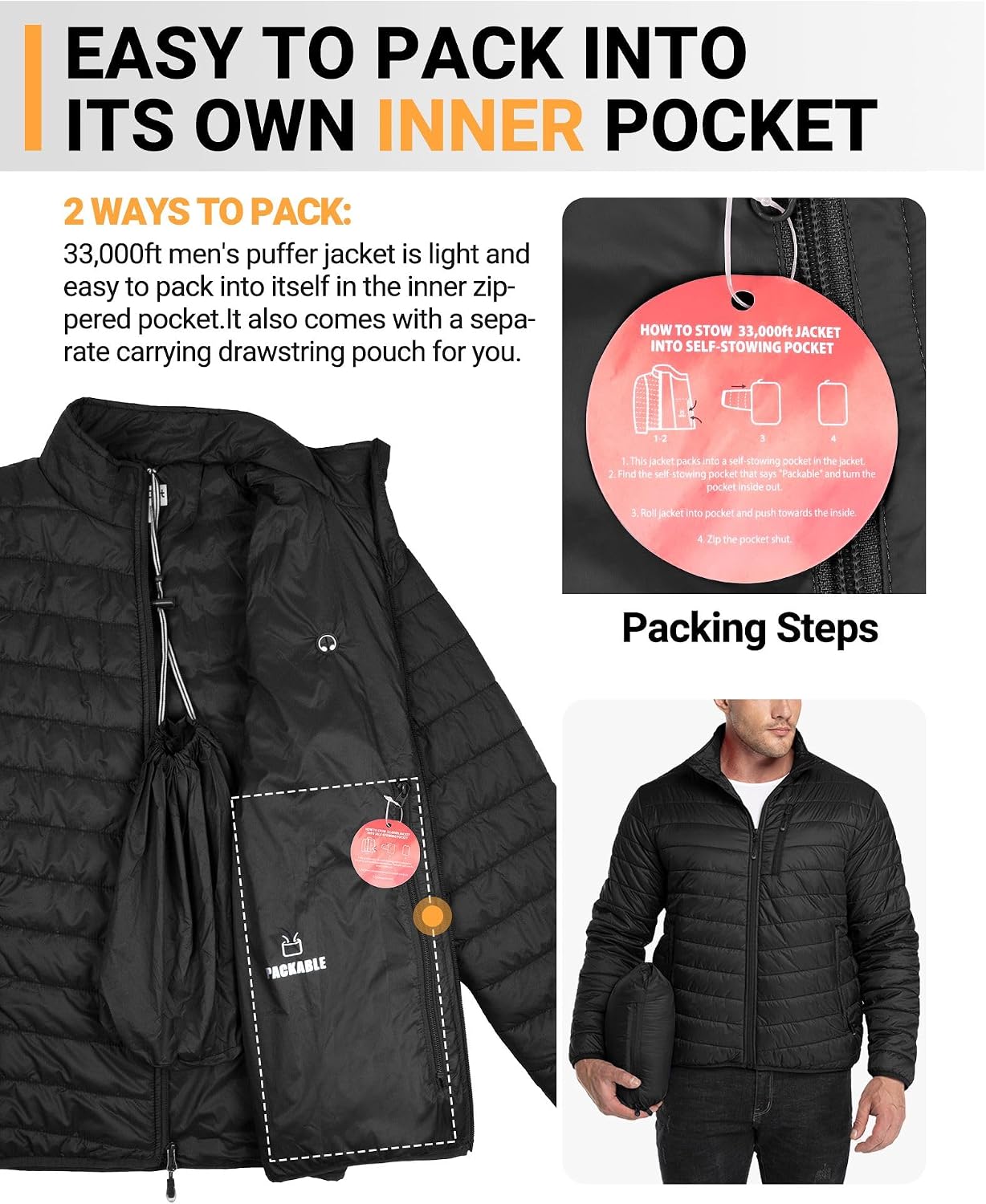 Detalle 2 de 33,000ft Herren Steppjacke Leichte Übergangsjacke