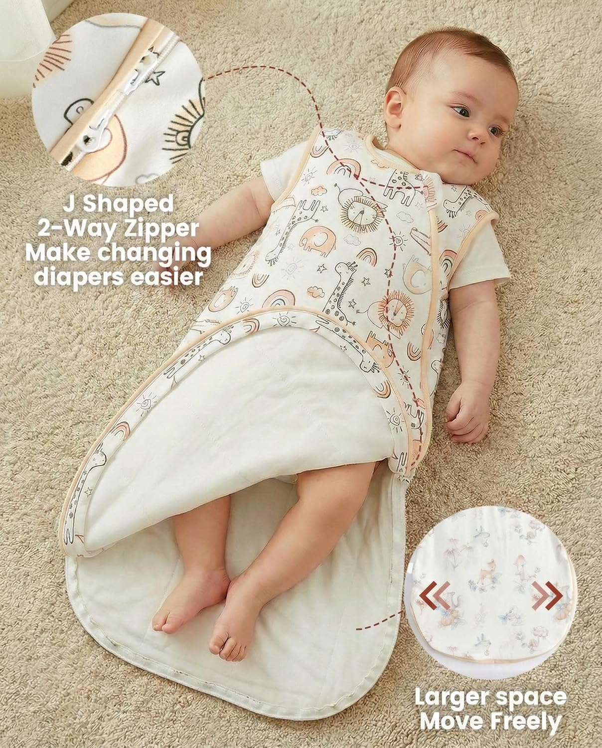 Detalle 2 de WYTbaby 2er-Pack Baby-Schlafsack 1,5 Tog aus 100% Baumwolle (0–24 Monate)