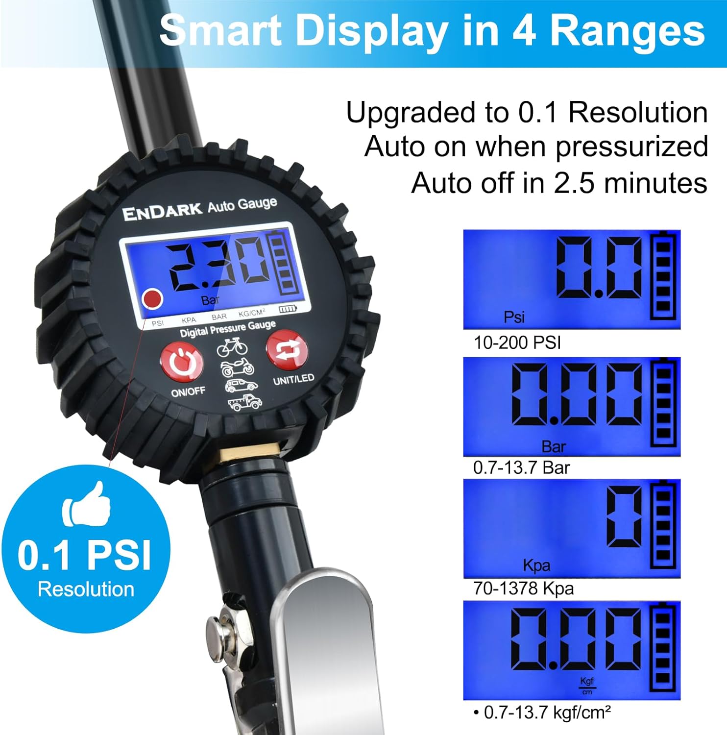 Thumbnail 3 de ENDARK Digital Tyre Pressure Gauge and Inflator (Car, Bike, Truck, Motorcycle)