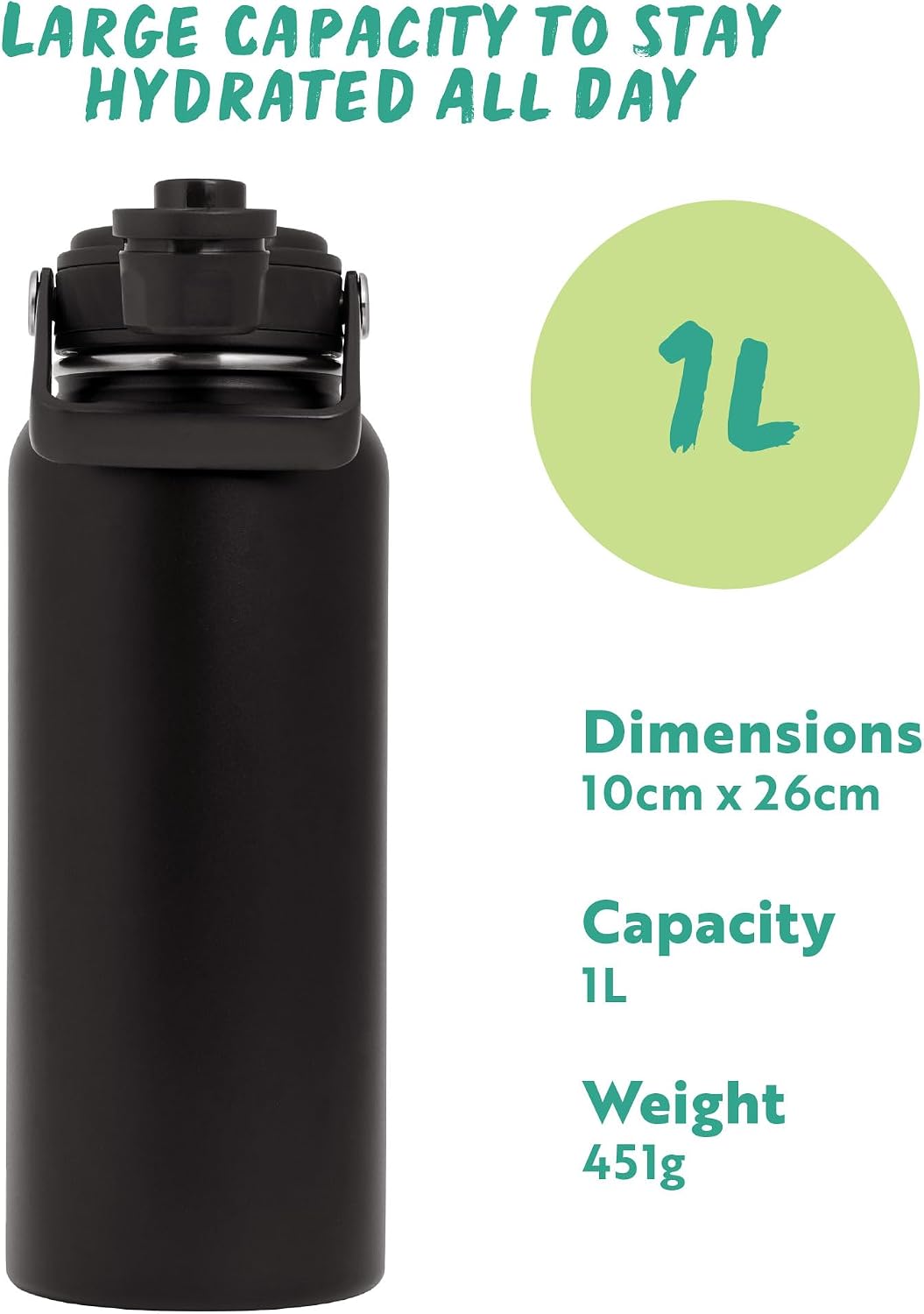 Thumbnail 3 de Polar Gear Hydra Venture 1L Stainless Steel Water Bottle (Black)