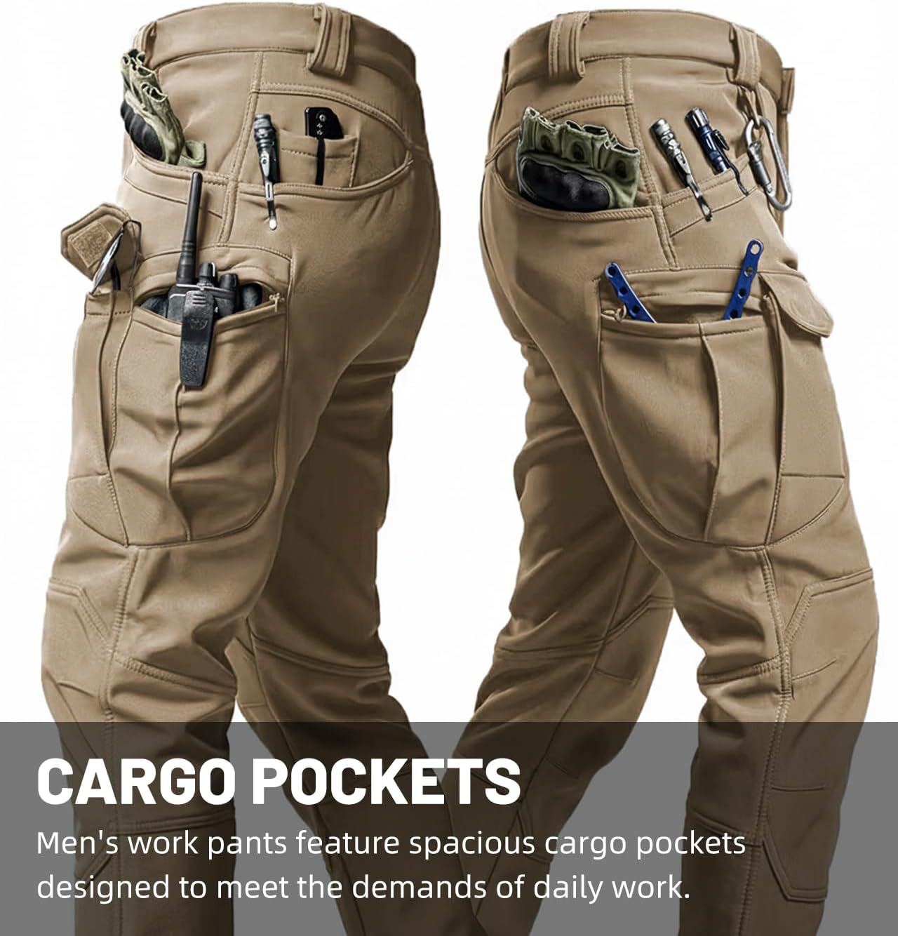 Detalle de Boonlight Men's Lightweight Tactical Pants, Water-Resistant Ripstop Cargo
