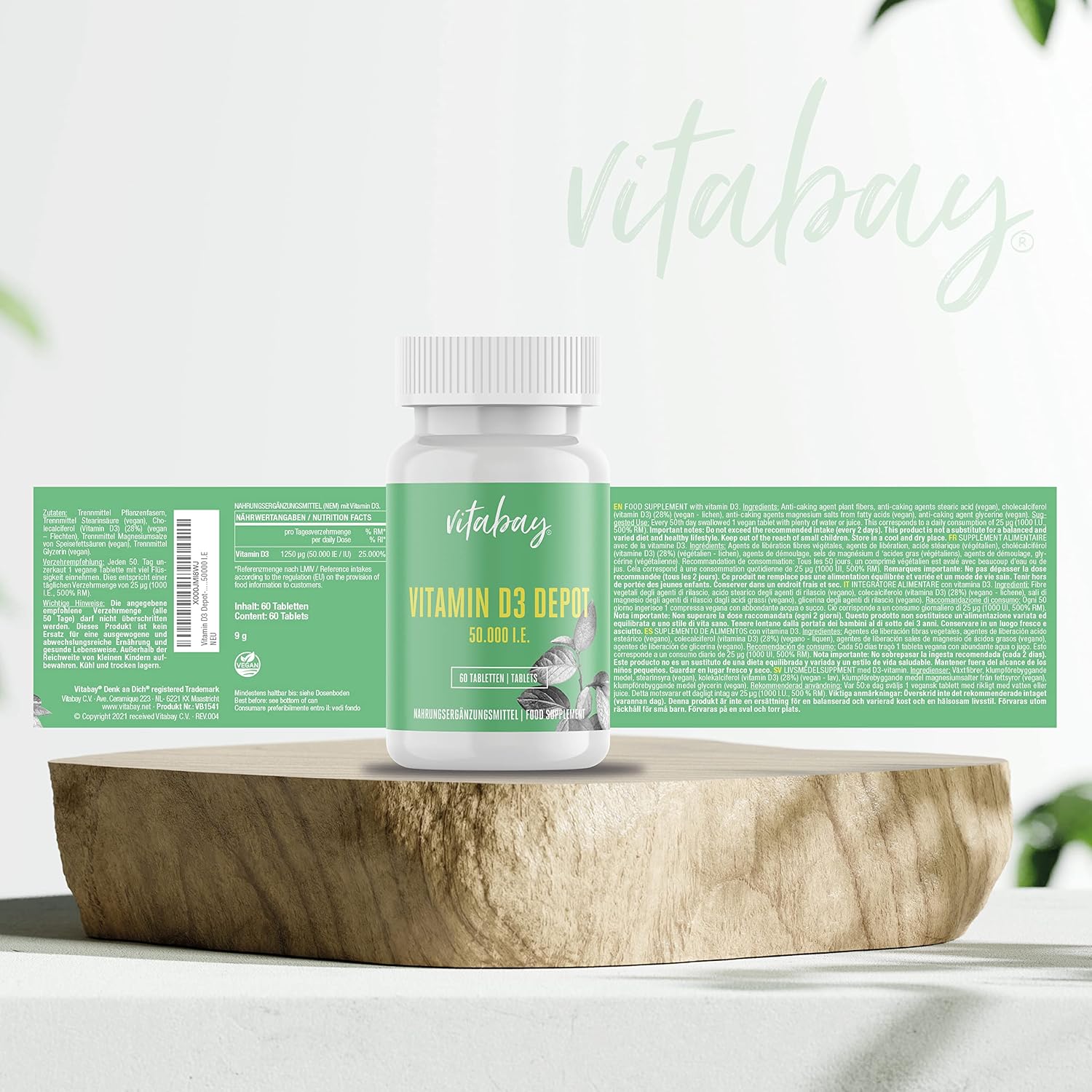 Thumbnail 5 de Vitamine D3 Depot 50.000 I.E. (vit végétal) – 60 comprimés, pour environ 50 jours