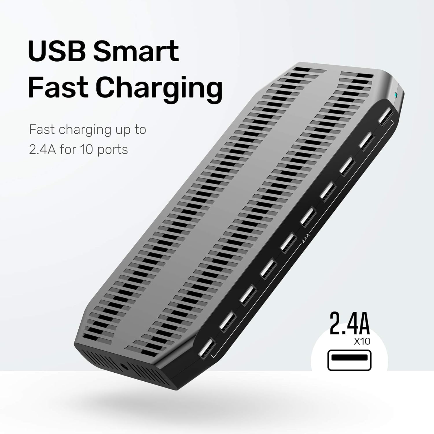 Detalle de Unitek 60W 10-Port USB Multi-Ladestation – flexible Ladestation mit einstellbaren Trennwänden