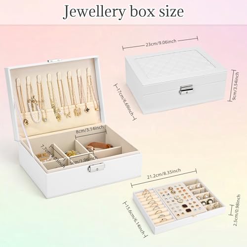 Thumbnail 4 de Eucomir Joyeros Mujer: Joyero de viaje de dos capas en cuero PU con cerradura, perfecto para organizar anillos, collares y pendientes
